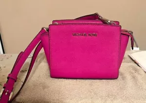 Michael Kors Selma Mini Saffiano Leather Crossbody Hot Pink - Picture 1 of 5