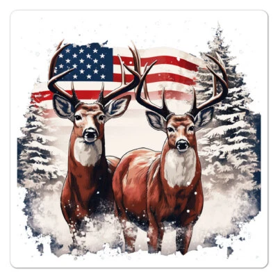SMOKING GUN DECALS Deer American Flag, Vinyl Decal Sticker, Indoor Outdoor, 3 Sizes, #11029