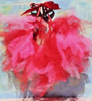 Children's Ballet Tutu, Triple pink/red/white Tulle Strips, 50" wide x 10" long  - Image 1 of 4