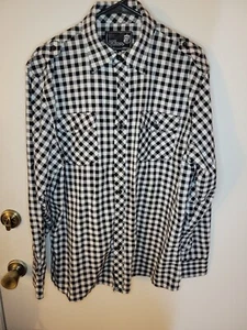 Men Elixir Button Down Black White Plaid Long Sleeve Shirt Size L - Picture 1 of 3