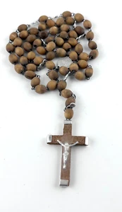Vintage Jerusalem Bethlehem Jesus Mary Rosary Beads Wood Medal 18" Prayer Pray - Picture 1 of 6