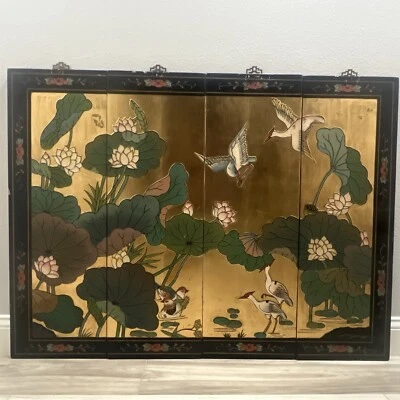 中国漆面镀金四皮墙艺术-它有一些划痕。 49英寸x36英寸 — 第 1/4 张图片