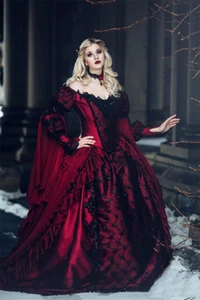 Rojo Negro Medieval Vestidos de Baile de graduación Renacimiento Fantasía Vestido para ocasiones especiales - Imagen 1 de 12