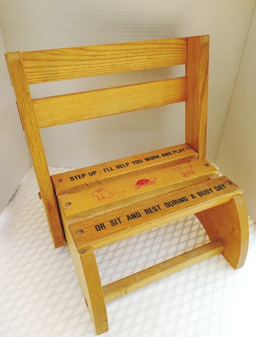Vintage Rare Child's Convertible Step Stool/Chair With Inscription "Step Up.." Cover