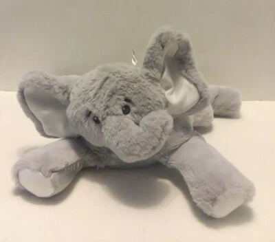 Bearington Baby Collection Gray Plush Laying Elephant Lovey Satin Bow 15" - Image 1 of 4