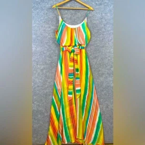Aura Maxi Dress Sz L Colorful Multicolor Vibrant Flowy Sleeveless Boho Striped - Picture 1 of 13