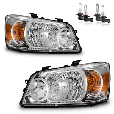 Pair Headlights For 2004-2006 Toyota Highlander Chrome Headlamps w/ Bulbs Foto 1 de 4