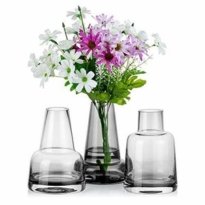 Glass Vase for Flowers 3 Pcs Grey Bud Vase Thick Glass Decorative Crystal