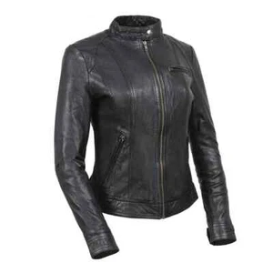 Chaqueta de moda Milwaukee de cuero vintage SFL2811 para mujer con cremallera frontal para motocicleta - Imagen 1 de 8