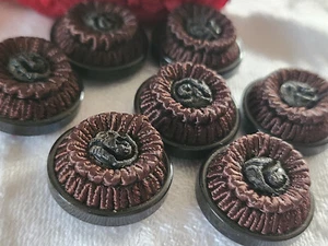 lot 6 boutons anciens vintage passementerie marron gris 1,9 cm ref 2543 - Picture 1 of 3