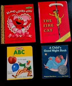 4 Hardcover Kid Books;ELMO Loves U(Valentine);1st ABC;Fire Cat;Child's GoodNight - Picture 1 of 12
