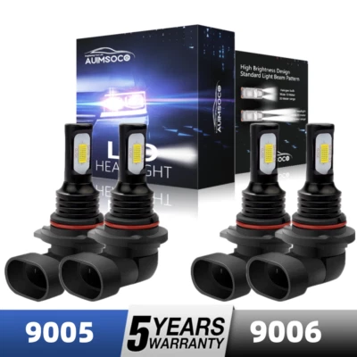 9005+9006 Combo LED Headlight Bulbs Kit High/Low Beam Super Bright White 10000K - Image 1 of 4