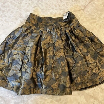 Falda midi David Meister Neiman Marcus floral plisada dorada talla 2 Foto 1 de 4