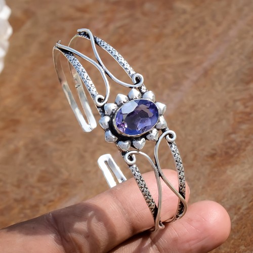 VALENTINO Bracciale artigianale in argento sterling 925 pietra preziosa ametista sfaccettata