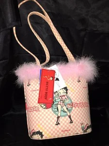 Betty Boop Purse Handbag Pink White Rhinestone Feather - Picture 1 of 15