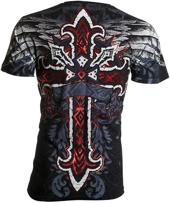 Camiseta Archaic Affliction Para Hombre BANDERA ROJA Alas Cruzadas Motociclista Negra S-5XL Foto 1 de 4