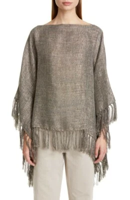 Brunello Cucinelli Linen Fringe Metallic Poncho - Image 1 of 4