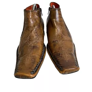 Robert Wayne Vatican Shoes Cross Stitching Brown Zip Boots Men’s Size 9 - Picture 1 of 10
