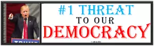 anti Trump: #1 THREAT TO OUR DEMOCRACY political bumper sticker - Picture 1 of 6