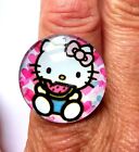 Handmade *hello Kitty With Watermelon* Adjustable Large Dome Ring