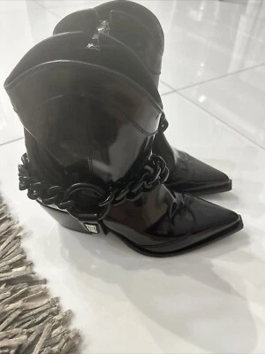 MSGM Black Leather Cowboy Ankle Boots! Size 7 - Image 1 of 4