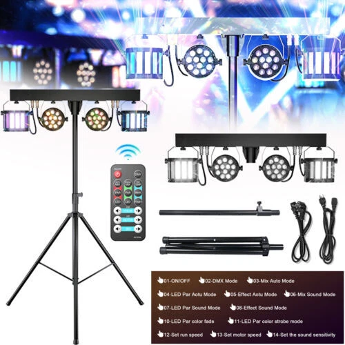 Luces DJ con Soporte para Fiestas Completo Profesional 4-Par Escenario LED Luces Foto 1 de 4