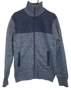 Izod Para Hombres Mediano Azul Suéter Cremallera Completa Forrado Cuello Simulado Chaqueta - Imagen 1 de 5