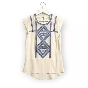 NWT Veronica Beard White Silk Embroidered Baja Flutter Top, Size 0 - Picture 1 of 12