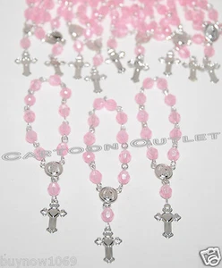 50 PC MINI ROSARY BAUTIZO ROSARIO COMUNION CHRISTENING PINK BAPTISM FAVORS GIFTS - Picture 1 of 2