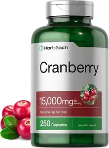 Cranberry + Vitamin C 15,000Mg 250 Capsules Non-Gmo Concentrate Extract Horbaach - Picture 1 of 7