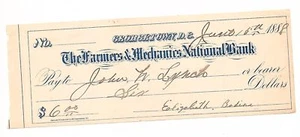 Cheque bancario nacional de agricultores y mecánicos 1888 - Imagen 1 de 1