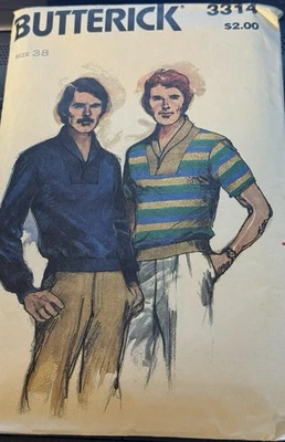 Vtg Butterick pattern 3314 Men's loose-fitting stretch knit Tops size 38 - Image 1 of 2