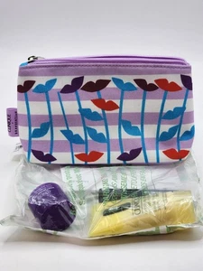 Clinique X Drawbertson Makeup Bag Purple Stripe 3pc Samples Mascara Eye Cream - Picture 1 of 3