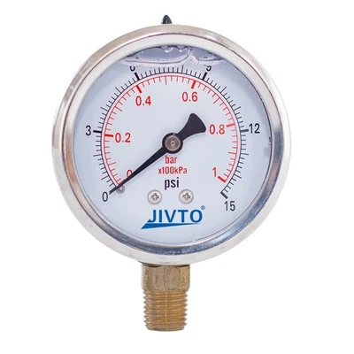 Pressure Gauge,Glycerin Liquid Filled,2.5" Dual Scale Dia,0-15 psi/bar/kpa,1/... - Image 1 of 4
