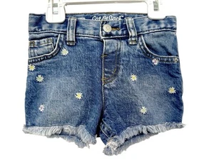 Cat & Jack Stretch Girls 2T Daisies Medium Wash Raw Hem 5Pkt. Blue Jean Shorts - Picture 1 of 10