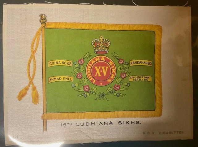 BDV SILK CIGARETTE CARD-REGIMENTAL COLOURS AND CRESTS-G Size 15tH LUDHIANA SIKHS - Image 1 of 1