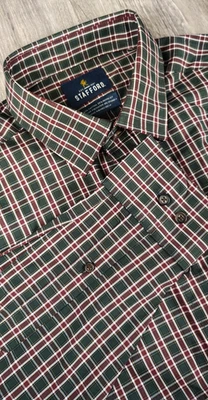 Camisa de vestir a cuadros Stafford 15-15 1/2 32-33 manga larga abotonada verde roja para hombre Foto 1 de 4