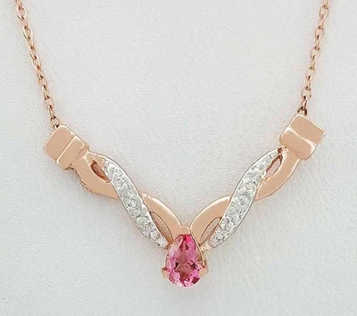 GENUINO COLGANTE DE DIAMANTES Y ZAFIRO ROSA DE 0,65 quilates de oro rosa de 10 quilates Foto 1 de 4