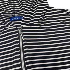 Cárdigan APT 9 para mujer 1X negro blanco a rayas con capucha cremallera completa chaqueta con cordón - Imagen 1 de 12