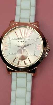 Reloj de pulsera Strada correa blanca incrustación de color oro rosa Foto 1 de 4