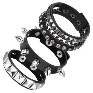 Pulseras de Cuero Punk Rock, 3 Piezas Punk Rock Pulsera Tachonada Puño de Cuero con Picos - Imagen 1 de 7