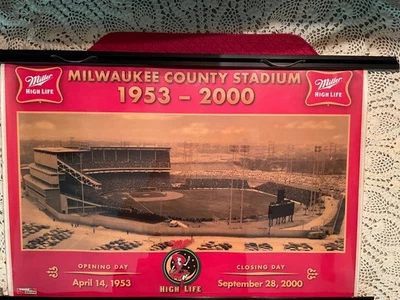 Vtg MILWAUKEE COUNTY STADIUM BREWERS BRAVES MILLER BEER POSTER Limited Edition - Image 1 of 4