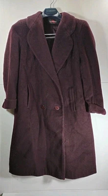 Alorna Super Fina винтажный 80-х шерсти двойной грудью шерсти пальто длинный бордовый парка - Изображение 1 из 4