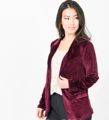 Blazer Agnes & Dora Mujer Borgoña Elastizado Terciopelo Talla L Chaqueta Bolsillos Arándano  Foto 1 de 4
