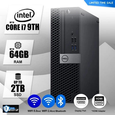 DELL Desktop Computer PC Up to i7 9TH, 64GB RAM, 2TB SSD,  Windows 10/11,WIFI - Image 1 of 3