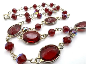 Gold Tone Red Crystal AB Glass Necklace - Picture 1 of 5