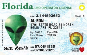 Florida Alien Lizenzkarte Neuheit Ausweis - Bild 1 von 1