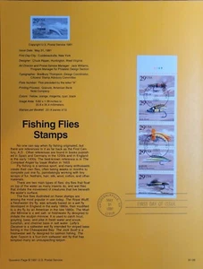 USPS First Day of Issue Souvenir Page Fishing Flies Stamps 1991 - Picture 1 of 1