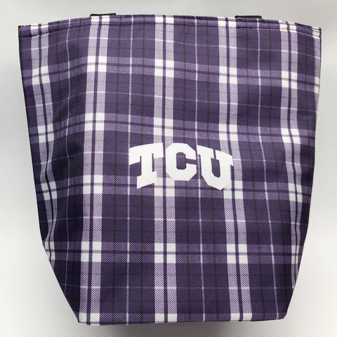 ⭐️ TCU Horned Frogs Light Weight Insulated Bag - Purple & White Plaid Pattern Cover