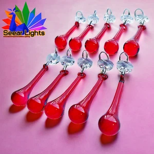 10 Vintage Red Chandelier Crystals Water Drop Prism Orb Sun Catchers Light Parts - Picture 1 of 10